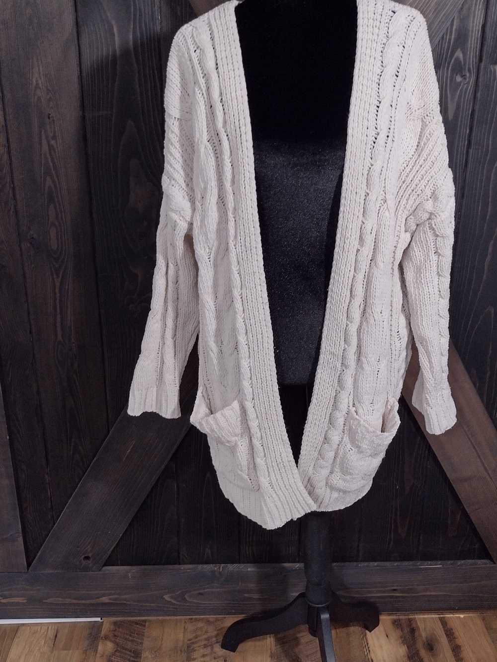 Love Tree Cream Cable Knit Open-Front Chunky Cardigan Sweater Sz Small